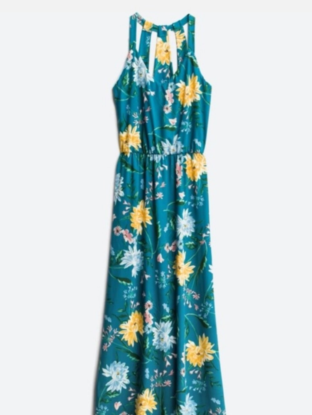Tropical Floral Maxi Dress Size L Sleeveless Summer Casual Travel Strech Boho